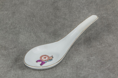 四季春儿童景德镇白釉金边陶瓷调羹勺  