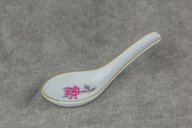 玫瑰花景德镇白釉金边陶瓷调羹勺
