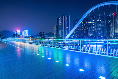 广州南沙蕉门公园蕉门河桥梁与城市夜景灯光