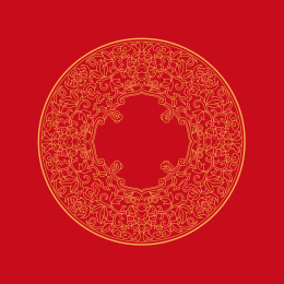 圆形植物花纹艺术装饰图案，红色背景