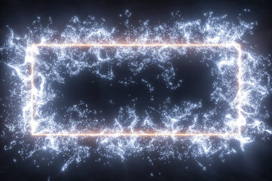 黑暗房间内的发光线条与粒子 三维渲染