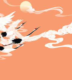 双十一鹤群手绘插画海报素材