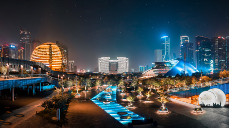 浙江杭州钱江新城洲际酒店市民中心夜景风光