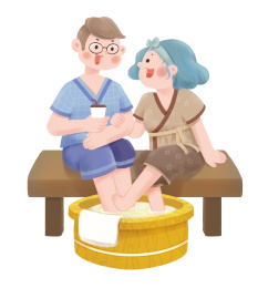 泡脚情侣插画