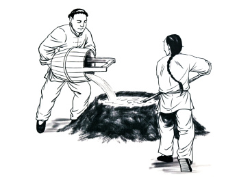 中国古代工匠劳动生产场景插画