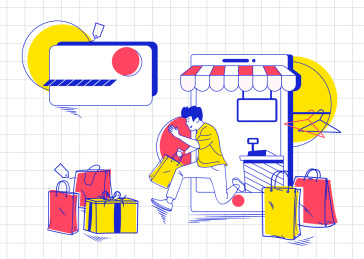 双十二购物电商促销活动描边卡通矢量背景插画