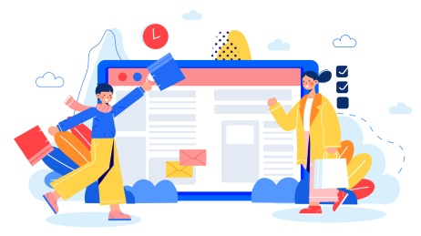 双十二在线购物电商促销活动卡通矢量插画