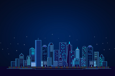 科技感夜晚繁荣的都市灯火通明的建筑群办公楼