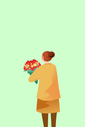 卡通手绘女人送花背影闪屏插画