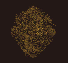 中国风传统元素线条意境图案，黑色背景