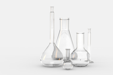 化学器皿与白色背景 三维渲染