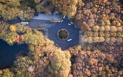 航拍秋天的南京钟山风景区灵谷寺