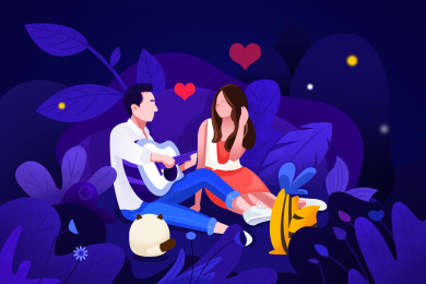 男孩弹吉他给女孩听