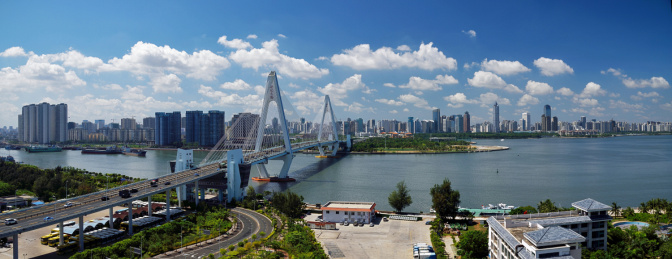 海南海口滨海城市建筑风全景图