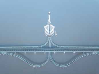 航拍杭州湾跨海大桥建筑风光