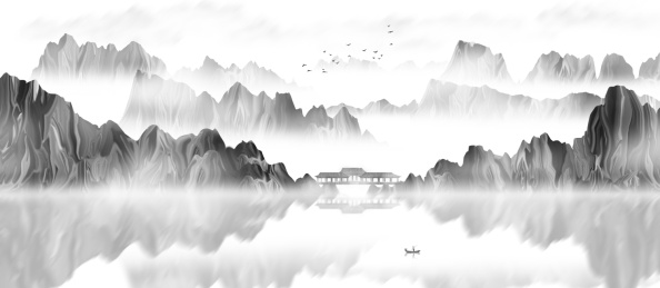 新中式手绘写意水墨山水装饰画