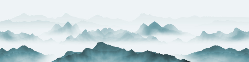 宽屏手绘中国风蓝色意境水墨山水风景画