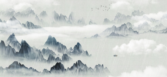 新中式水墨山水背景装饰画