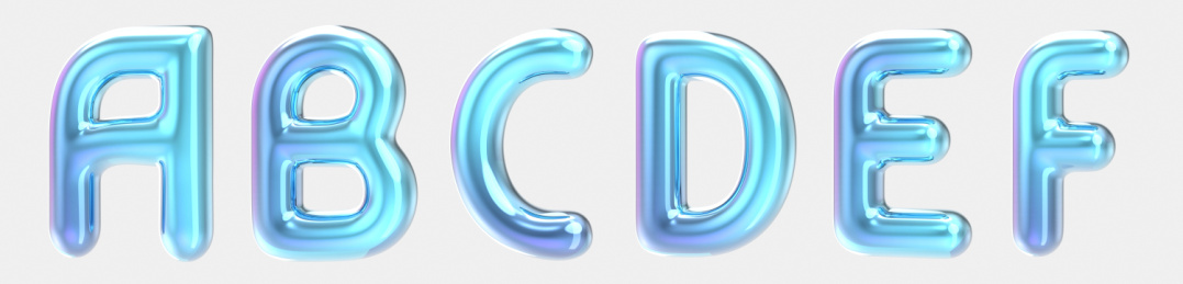 三维渲染蓝色气球字母