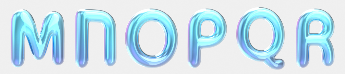 三维渲染蓝色气球字母