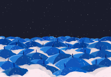 深夜里的蓝色雨伞纯背景大尺寸