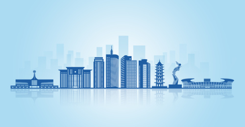 中国湖南省娄底市地标建筑剪影