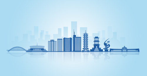 中国山东省济南市地标建筑剪影