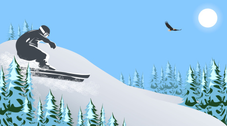 高山上一位男子正在极限滑雪的插画