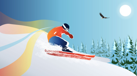 一名滑雪运动员在户外滑雪的插画