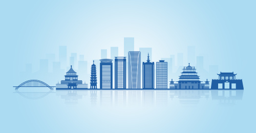 中国山东省济南市地标建筑剪影