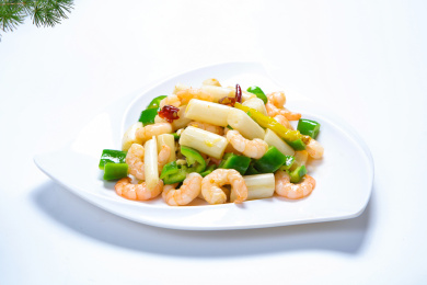 美食小吃炒菜青椒藕带清炒虾仁