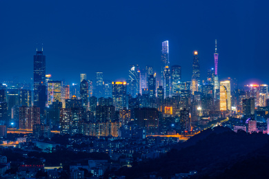 中国广东广州市天际线广州塔、CBD建筑夜景都市风光