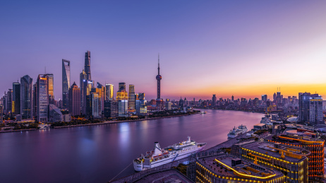 中国上海黄浦江日落