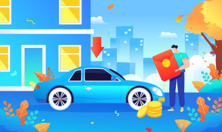 卡通汽车保险购车贷款买车促销活动矢量背景插画