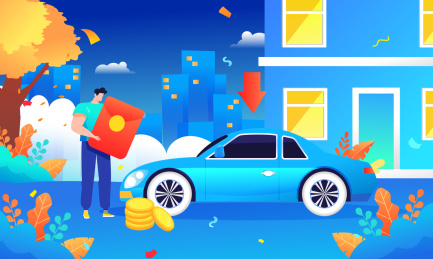 卡通汽车保险购车贷款买车促销活动矢量背景插画