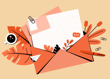 拆开的一封信里面有信纸和植物