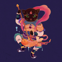 中国风黑猫门神插画