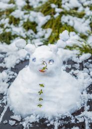 中国重庆大雪天气下城市公园中的一个雪人