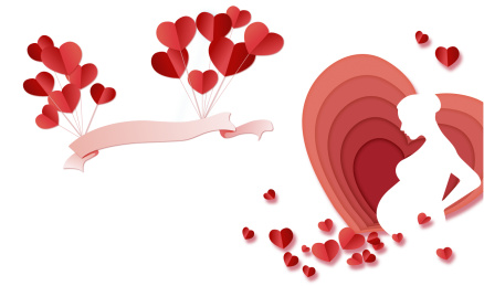 白色背景剪纸风格心形背景的孕妇剪影