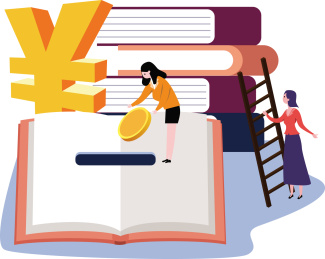 知识消费概念插画，购买知识的女孩