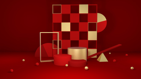 红金配色几何摆台陈列场景