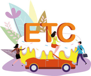 ETC汽车电子自动收费概念插画，商务人士争夺市场