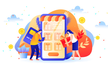 卡通信用卡返现礼包购物活动电商背景矢量插画