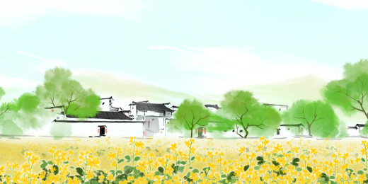 二十四节气春季南方复古乡村油菜花田野美丽风景画
