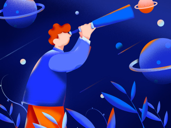 探索宇宙的男孩，扁平手绘人物场景创意概念插画