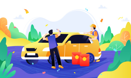 卡通汽车服务洗车促销活动矢量背景插画