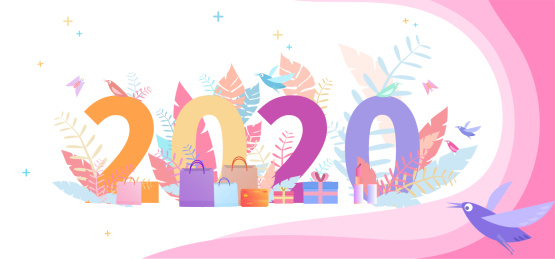元旦新年2020年节日海报色块插画背景