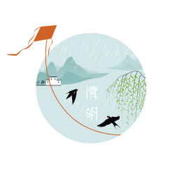 两个小燕子在飞来飞去的清明节插画