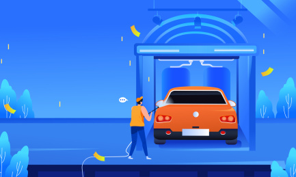 卡通汽车服务洗车促销活动矢量背景插画