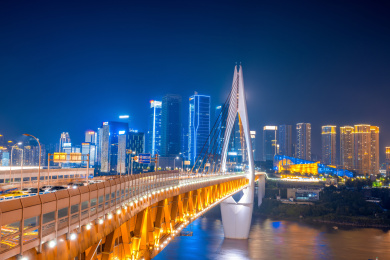 中国重庆千厮门大桥与江北嘴城市建筑